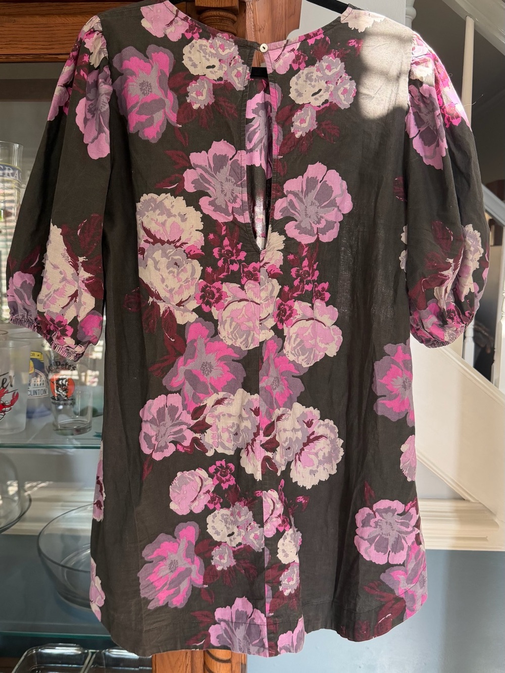 Free People Girls Floral Puff-Sleeve Dress in Pink and Gray - Picture 9 of 12